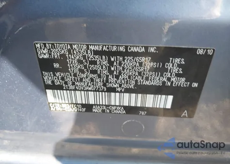 2010 Toyota Rav4 из США, поврежденный, VIN 2T3BF4DV3AW077379